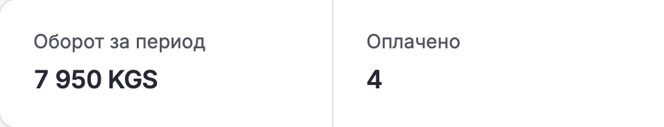 Оборот за период и число оплат в личном кабинете